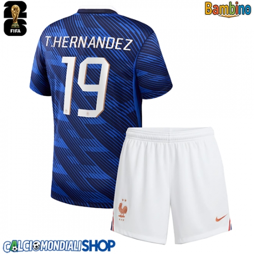 Maglie da calcio Francia Theo Hernandez #19 Prima Maglia Bambino Mondiali 2026  Manica Corta + Pantaloni corti)